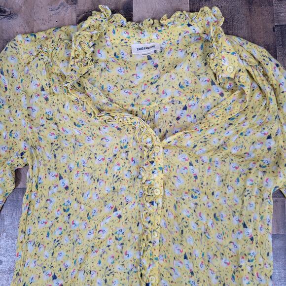 Zadig & Voltaire Rebbie Goa Mini Dress Yellow Ditsy Floral No Size Tag Small - Picture 4 of 15